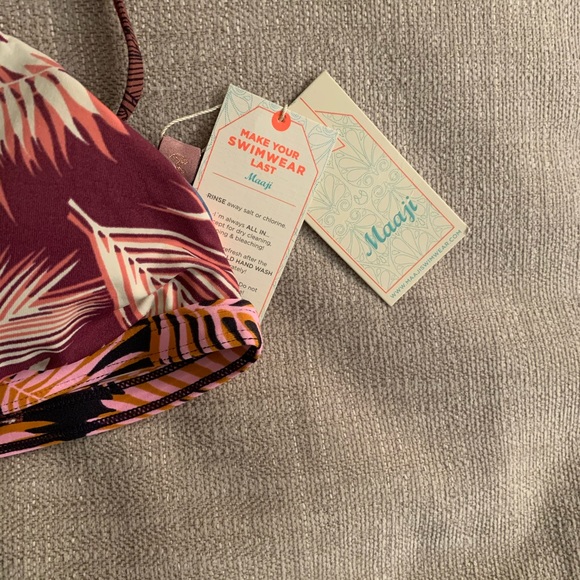NWT Maaji burgundy Palm Leaf Print Bikini Ruffle - Picture 4 of 6